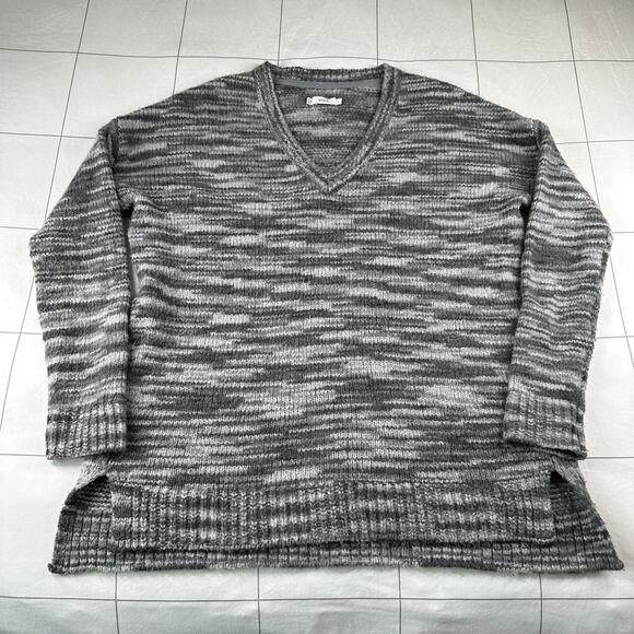 Vince Sweater Womens Small Gray Wool Silk V-Neck Oversized Pullover Space Dye - Picture 1 of 8